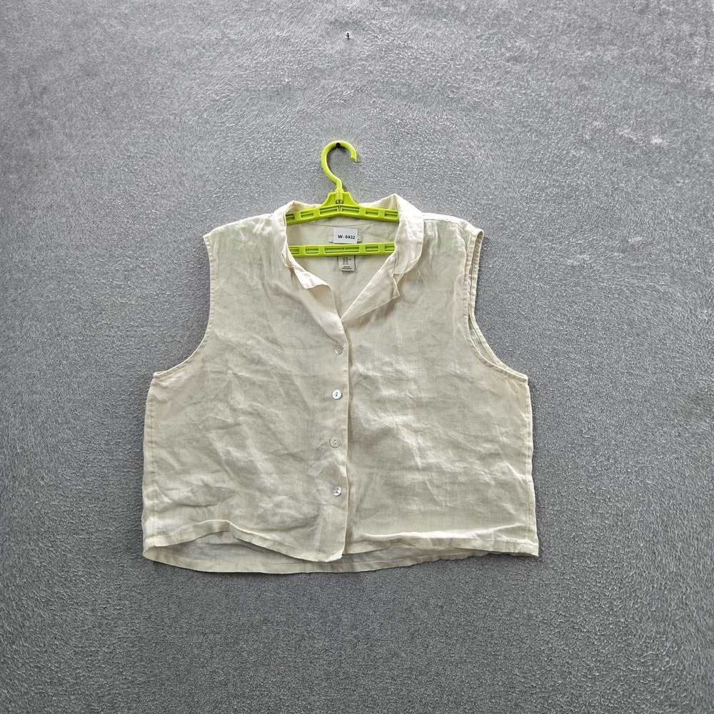 Rachel Zoe Women Blouse XL Cream Linen Button V-Neck Front Sleeveless